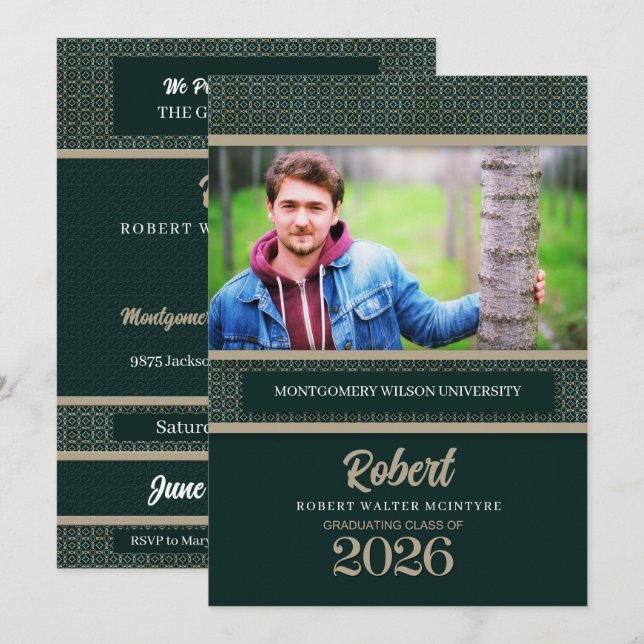 Green and Taupe Graduation Class 2025 Photo Invitation (Front/Back)