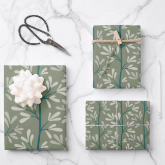 Green and Teal Garden Stems Modern Botanical Wrapping Paper Sheet
