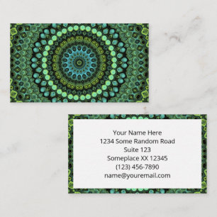 Green and Teal Kaleidoscope Mandala Pattern Business Card