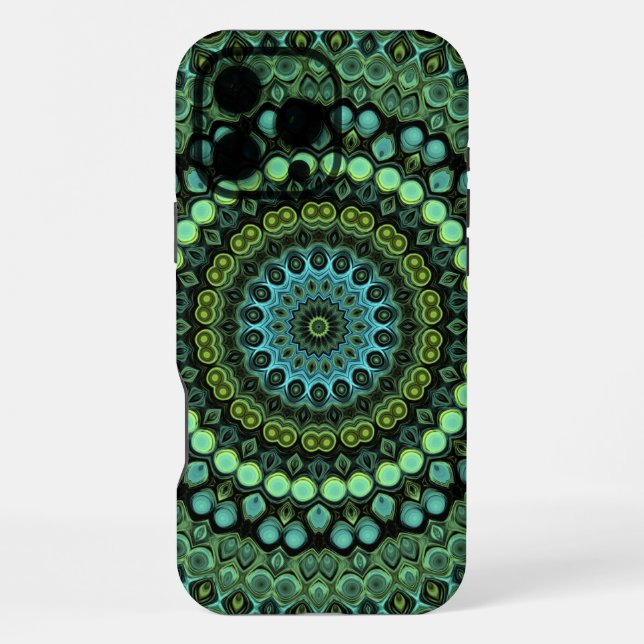 Green and Teal Kaleidoscope Mandala Pattern iPhone Case (Back)