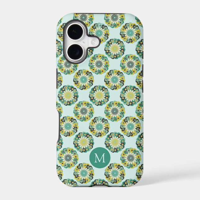 Green and Teal Modern Geometric Flower Pattern (Verso)