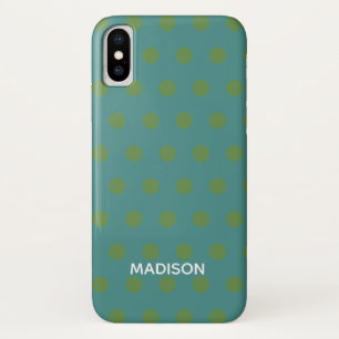 Green and Teal polka dot  Personalized Name Case-Mate iPhone Case