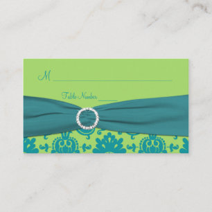 Green and Turquoise Damask Place Card