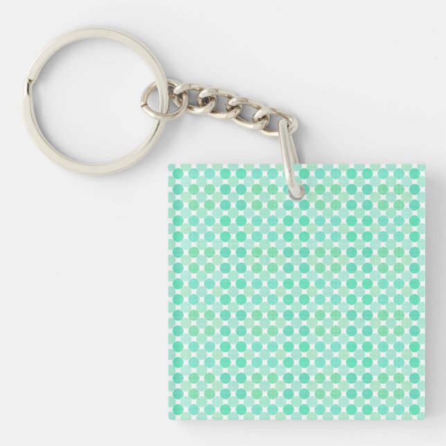 green and turquoise textured dots keychain (Front)