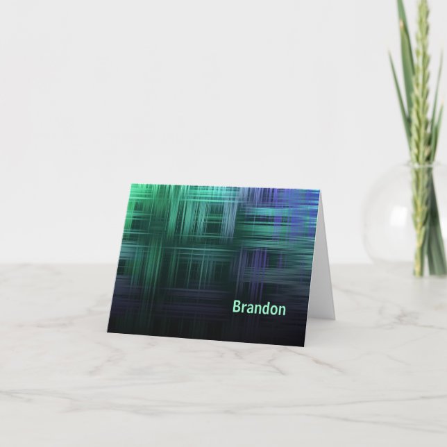 Green and Violet Plaid Thank You Card (Front)