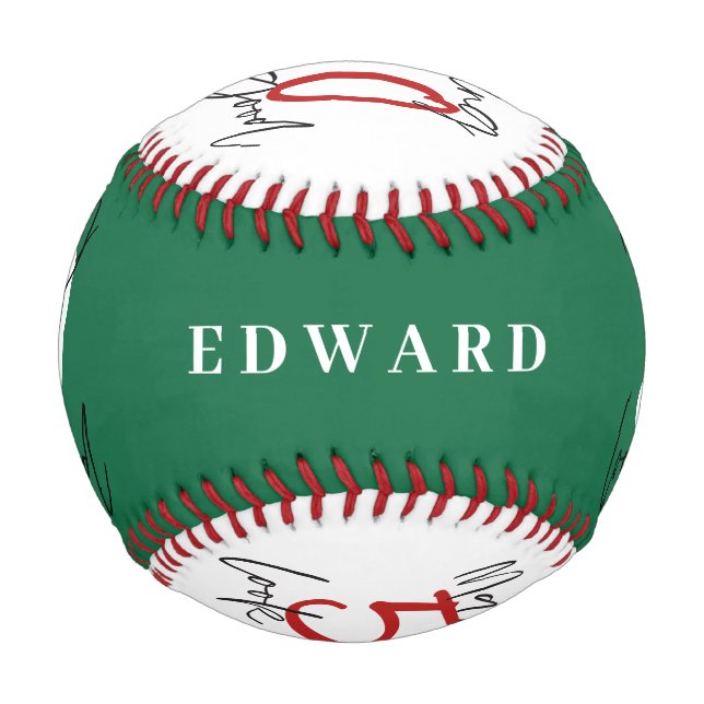 Green and white 50th birthday modern chic baseball (Front)