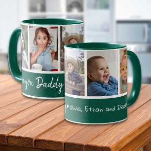 Green And White 5 Photo Collage Love You Daddy  Mug