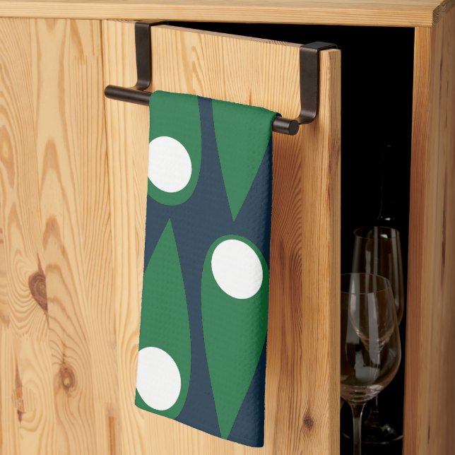 Green and White Abstract Pattern Kitchen Towel (Thirds Fold)