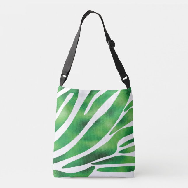 Green and White Abstract Stripes  Crossbody Bag (Back)