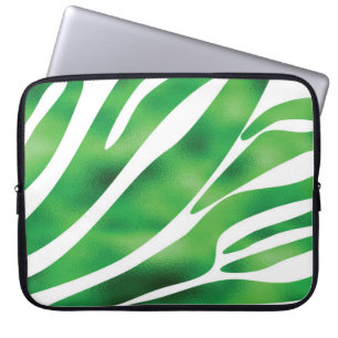 Green and White Abstract Stripes Laptop Sleeve