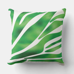 Green and White Abstract Stripes  Throw Pillow