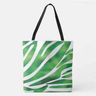 Green and White Abstract Stripes Tote Bag