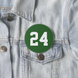 Green and White Athlete Jersey Number 3 Inch Round Button<br><div class="desc">Cheer on your favourite sports team, football player or just show off your school pride with a custom personalized spirit button! Personalize with a player's jersey number or other custom text. Perfect for football, basketball, baseball and soccer games! Create custom pins for the whole team, cheerleaders, parents and siblings to...</div>