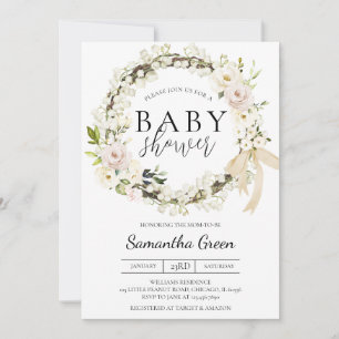 Green and White Baby Shower Invitation