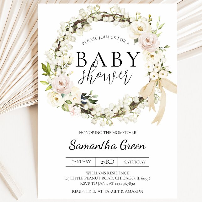 Green and White Baby Shower Invitation (Creator Uploaded)