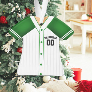 Green and White Baseball Jersey Ornament