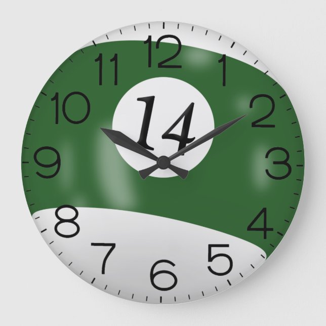 Green and White Billiard #14 Ball     Large Clock (Front)