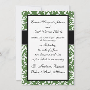 green and white bird damask pattern design invitation