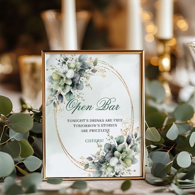 Green and White Boho Open Bar Wedding Sign (Green and White Boho Open Bar Wedding Sign)