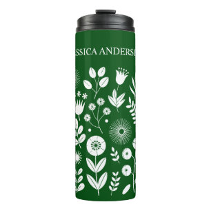 Green and White Boho Wildflower  Thermal Tumbler