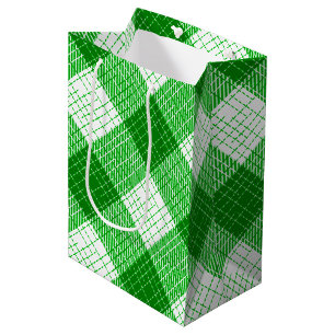 Green and White Bold Checkered Plaid Design  Medium Gift Bag