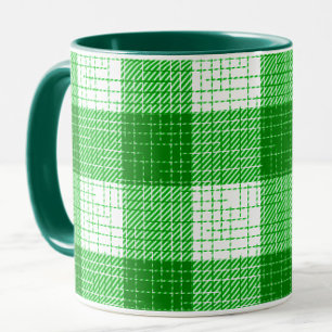 Green and White Bold Checkered Plaid Design Mug