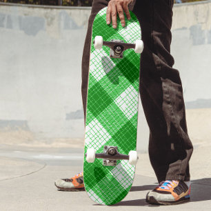 Green and White Bold Checkered Plaid Design  Skateboard