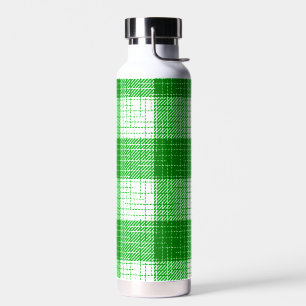Green and White Bold Checkered Plaid Design Water Bottle