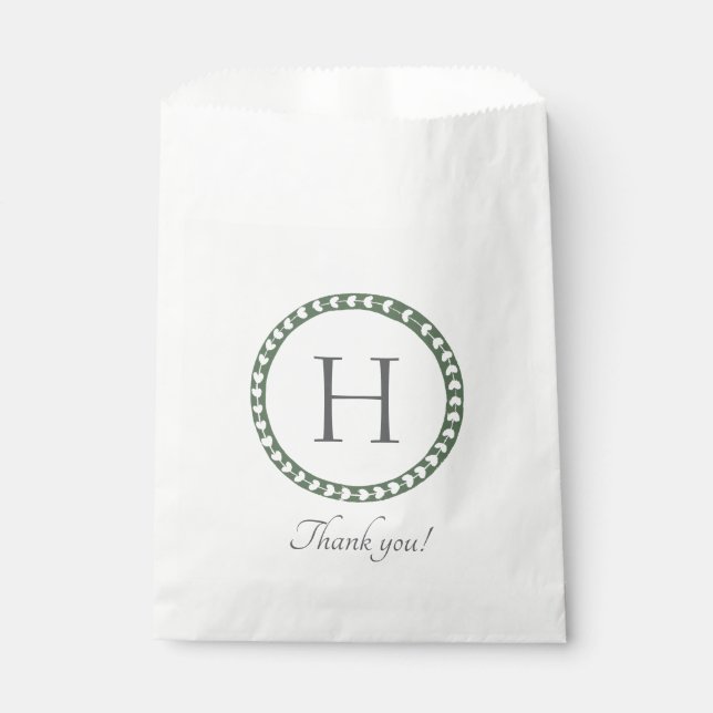 Green and White Botanical Block Print Favour Bag (Front)