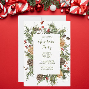 Green and White Botanical Christmas Party Invitation