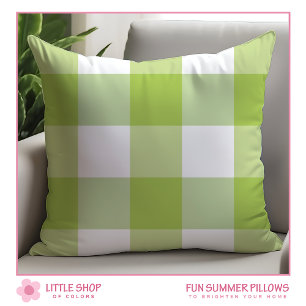 Green and White Buffalo Check Reversible Throw Pillow