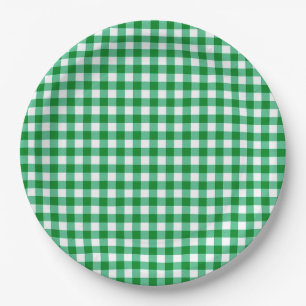 Green and  White Buffalo Checks plaid Paper Plate