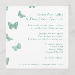 Green and White Butterfly Wedding Invitation
