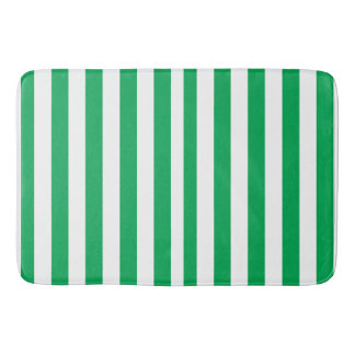 Green and White Cabana Stripes Bath Mat