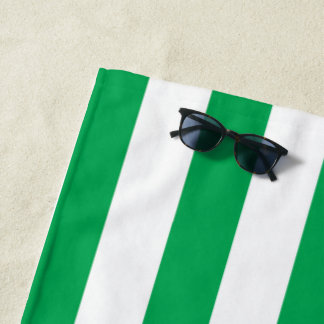 Green and White Cabana Stripes Beach Towel