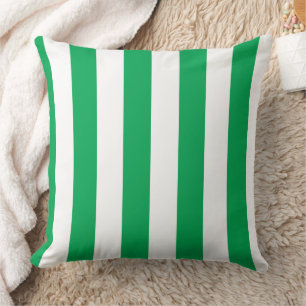 Green and White Cabana Stripes Throw Pillow