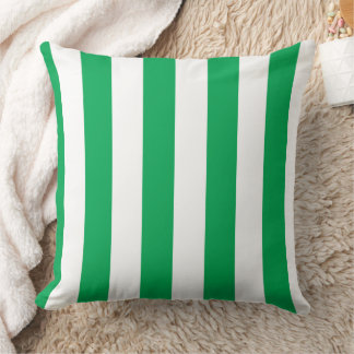 Green and White Cabana Stripes  Throw Pillow