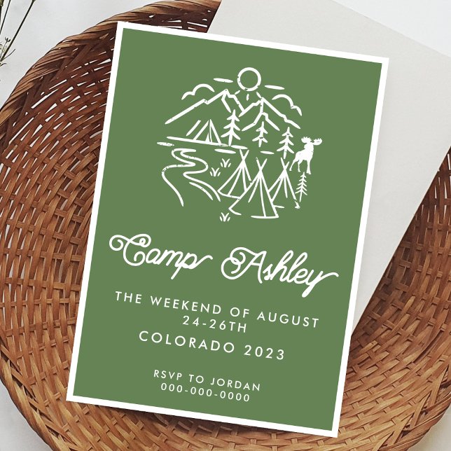 Green and White Camp Bachelorette Invitation (Creator Uploaded)