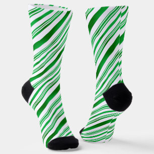 Green and White Candy Cane Stripes Modern Elegant Socks