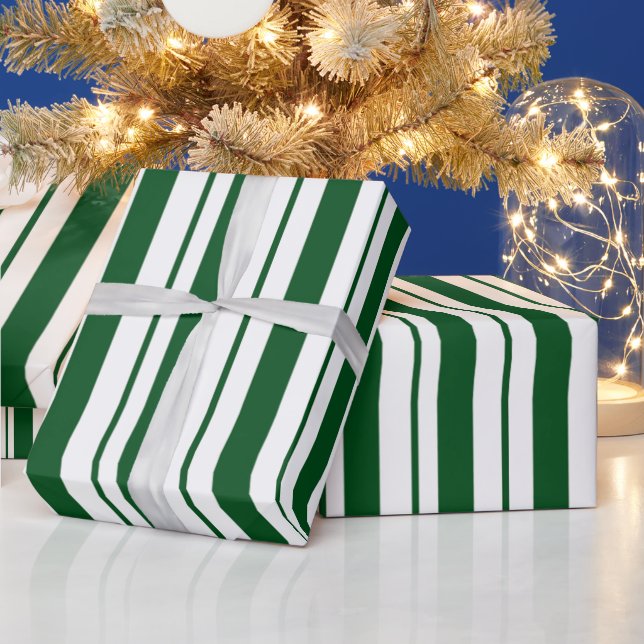 Green and White Candy Cane Stripes Wrapping Paper (Holidays)