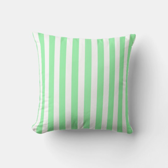 Green and white candy stripes throw pillow (Front)