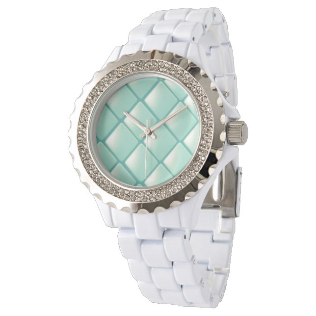 Green and White Chain Link Design Watch (Angled)