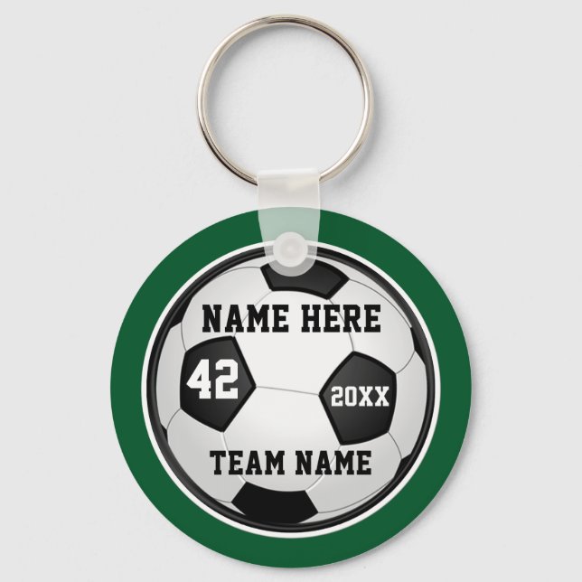 Green and White Cheap Soccer Gifts, Personalized Keychain (Front)
