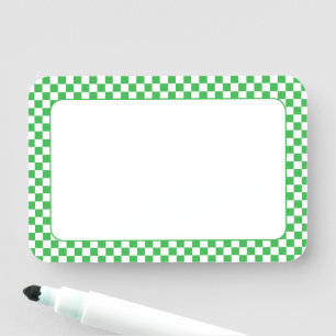 Green and White Check 3x2 Name Tag