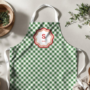Green and White Check Gingham Holiday Christmas Apron