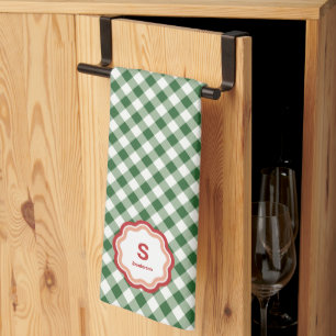 Green and White Check Gingham Holiday Christmas Kitchen Towel