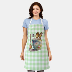 "Green and White Checkered - Spoons in Cup Apron