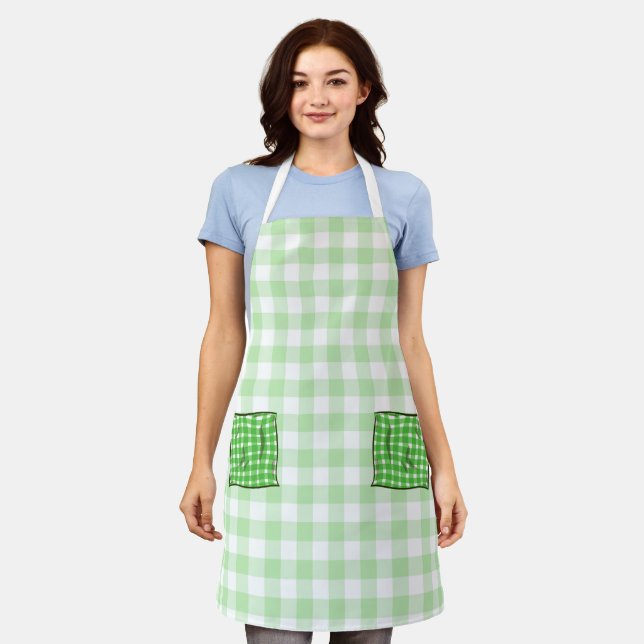 Green and White Checks Apron (Worn)