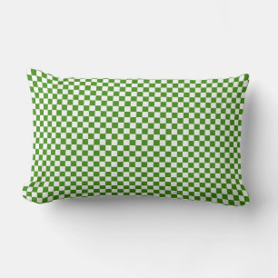 Green and White Chequerboard Squares Lumbar Pillow