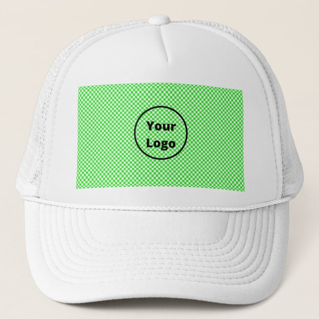 Green and white chequered board pattern trucker hat (Front)